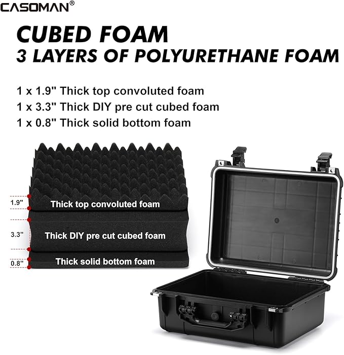 CASOMAN Water-proof Box, with Cush- Proof Sponge, IP67 Water Proof Grade, Large Waterproof Hard Case with Customizable Foam, Perfectly Protection of Camera, Drones, Lens,Equipments, 16"x13.2"x7"