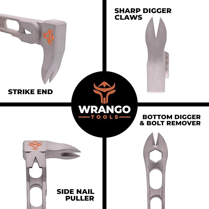 Wrango Tools 9.5" Titanium Nail Puller Cats Paw Pry Bar - 45% Lighter Than Steel - Side Nail Puller - 13mm Bolt Remover - Professional Contractor Grade - 5% Donated To Help Farmers