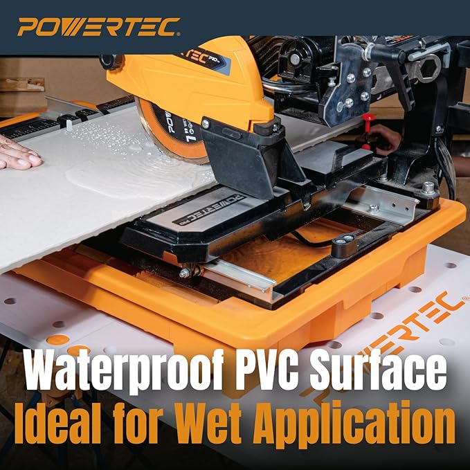 POWERTEC 72309 Arachni-Flex 24" x 48" PVC Waterproof Foldable Workbench Tabletop w/Carrying Bag - Portable Work Surface with Pre-drilled Dog Holes & Quick-Insert Locks, Ideal for Working Projects