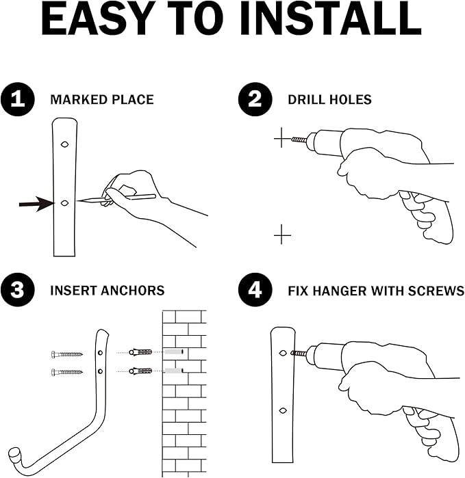 CARTMAN Garage Storage Utility Hooks Heavy Duty Ladder Hooks Garage Wall Hooks Indoor/Outdoor Use for Tools,Bikes 3 Size 6 Pack