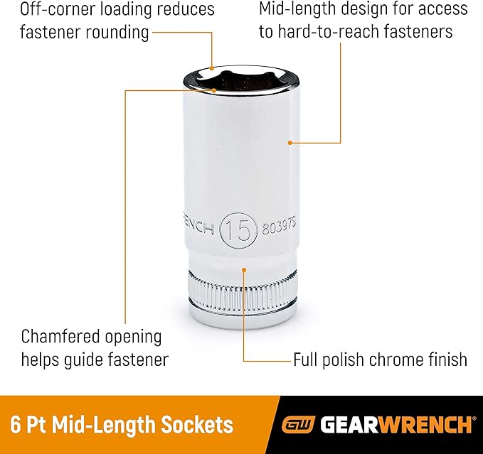 GEARWRENCH 10 Pc. 1/4" Drive 6 Pt. Mid-Length Socket Set, SAE - 80305S