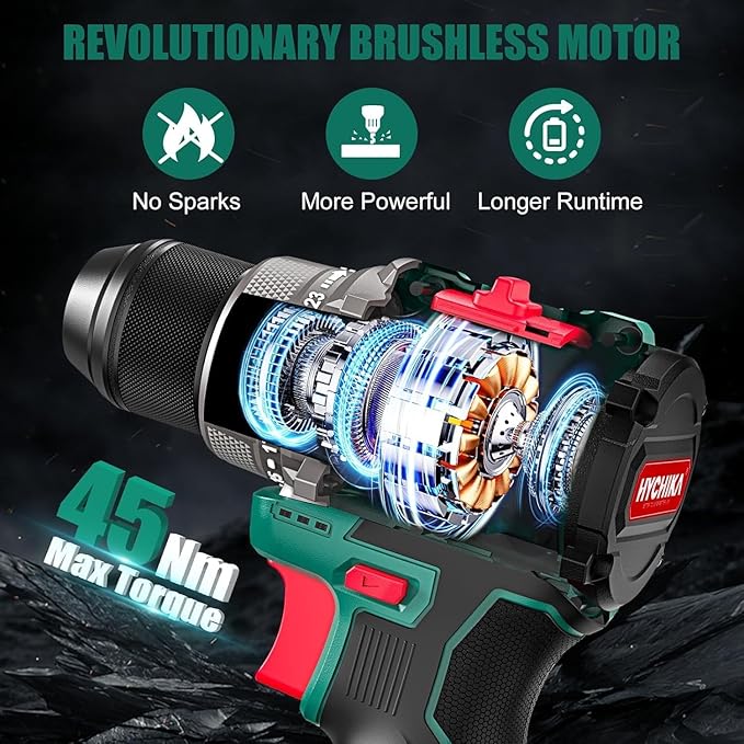 HYCHIKA 16.8V Brushless Power Drill Driver, Hole Saw Kit 3/4"-6"(19-152mm), Tool Combo Kit