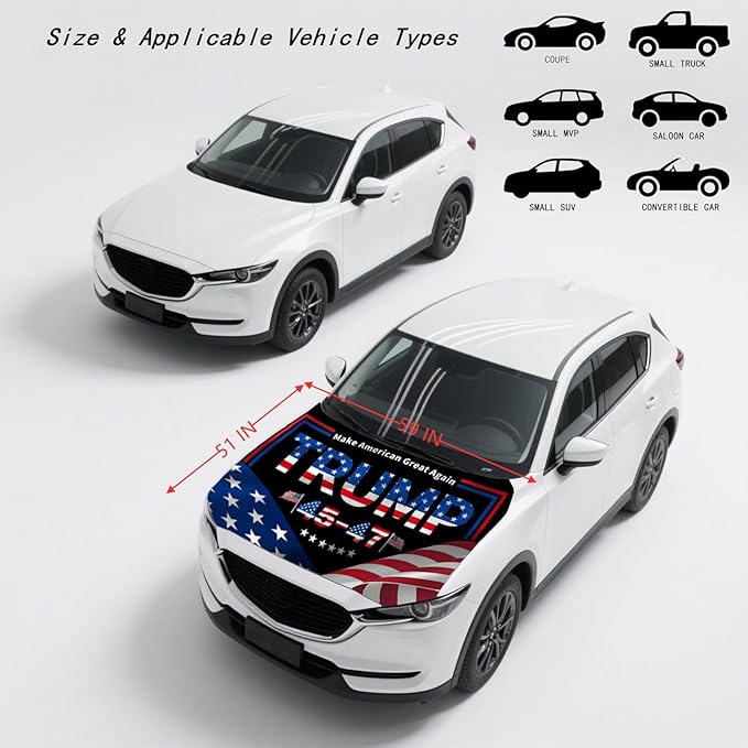 Hood Flag Cover - 59x51 in Car Hood Cover with 2 Adjustable Fasteners, Patriotic Car Flag Universal Fit for Trucks, SUV, Patriotic America Flag Cars Decor