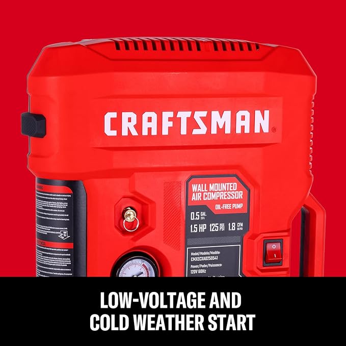 CRAFTSMAN Wall Mount Air Compressor With 7 PCS Accessory Kit, Tire Inflator Portable Air Compressor with Retractable 30ft Air Hose, Mini Tank 125 PSI MAX Pressure & 1.5 HP for Garage and Home