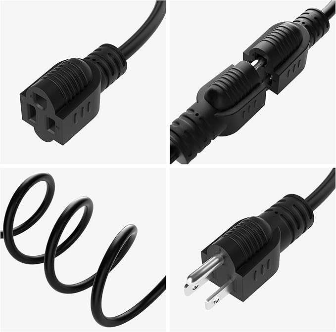 Extension Cord 4 FT (2-Pack), 3 Prong Extension Power Cord, 16/3 Gauge Flexible Cold, 13A 1625W 16AWG, 3 Prong Electric Cord, ETL, Black Cable with 25 Cable Ties