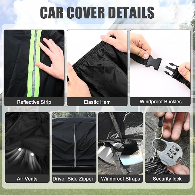 Waterproof Car Cover Compatible with 1968-1972 Plymouth Roadrunner 2 Door Sedan/Hardtop/Convertible Accessories, All Weather Classic Car Covers with Inner Cotton&Zipper Door for Snow Rain Protection