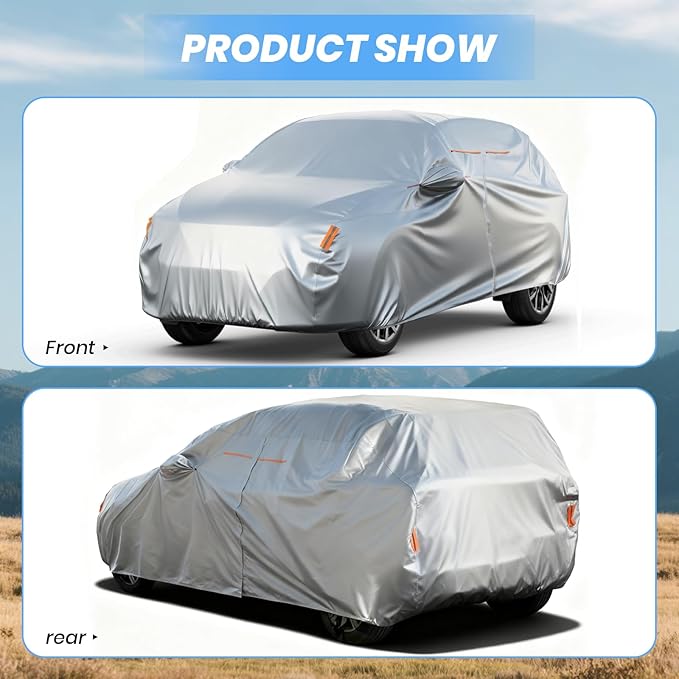 Favoto SUV Car Cover for Automobiles - All Weather Waterproof Outdoor UV Rain Snow Protection 210D Oxford with Air Vent Breathable Full Exterior Covers Universal Fit for SUV (185-195 inch)