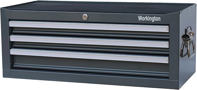 Workington Industrial 3 Drawers Portable Metal Intermediate Box, 26" Middle Tool Chest Cabinet with Ball Bearing Drawer Slides, Steel Tool Storage Box Organizer 4009 Gray