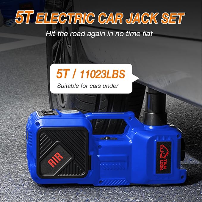 Electric Car Jack Kit with Hydraulic Lift 5-Ton, Tire Inflator Heavy-Duty 12V Floor Jack for Sedans,SUVs,MPVs & Trucks.Ideal for Tire Changes & Garage Repairs (Without Wrench)