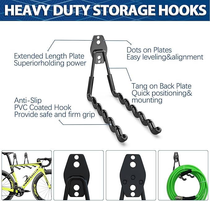 3-H Garage Wall Hooks Heavy Duty 31 Pack, Anti-Slip Steel Wall Mount Storage Hooks for Hanging Ladder Garden Yard Tools, Utility Organizer for Garage Lawn Shed (Black)