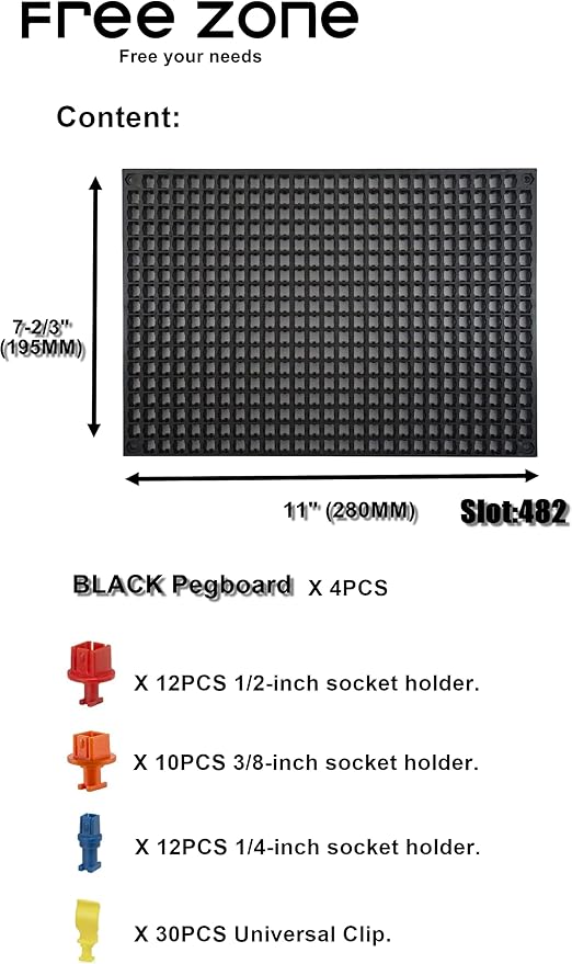 FREE ZONE 68-Piece Large Pegboard Tools Organizer Set, (Black) Tool Box and Storage, Tool Box Drawer Organizer for Tool Chest Cart Cabinet Workbench