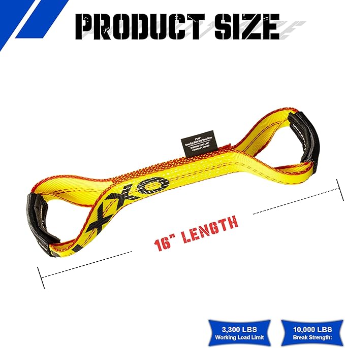 Replacement Dog Bone Short Strap,2" x 16",Sewn Eyes Loop Straps on Both Ends for 8-Point RollBack Tie Down System,4Pack,Heavy Duty Tow Truck Straps
