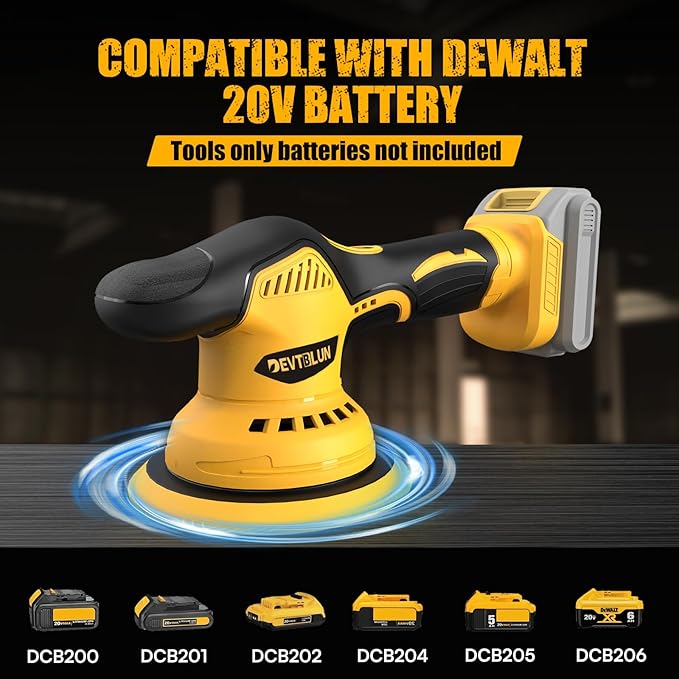 Cordless Car Buffer Polisher Kit for Dewalt 20V Battery(NO Battery),6 In Brushless Dual Action Random Polishing Machine , 8 Variable Speed 5500RPM, Orbital Polisher for Car Detailing,14Pcs Accessories