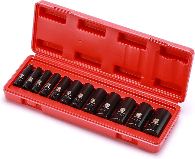 MIXPOWER 12 Pieces 3/8-Inch Drive Deep Impact Socket Set, 5/16 to 1 inch, CR-V, SAE, 6 Point, Deep, 12 Pieces 3/8" Dr. Socket