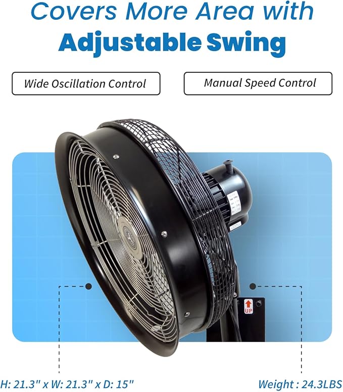 HydroMist F10-14-011 18 Inch Mounting Bracket Outdoor Oscillating Fan, Black