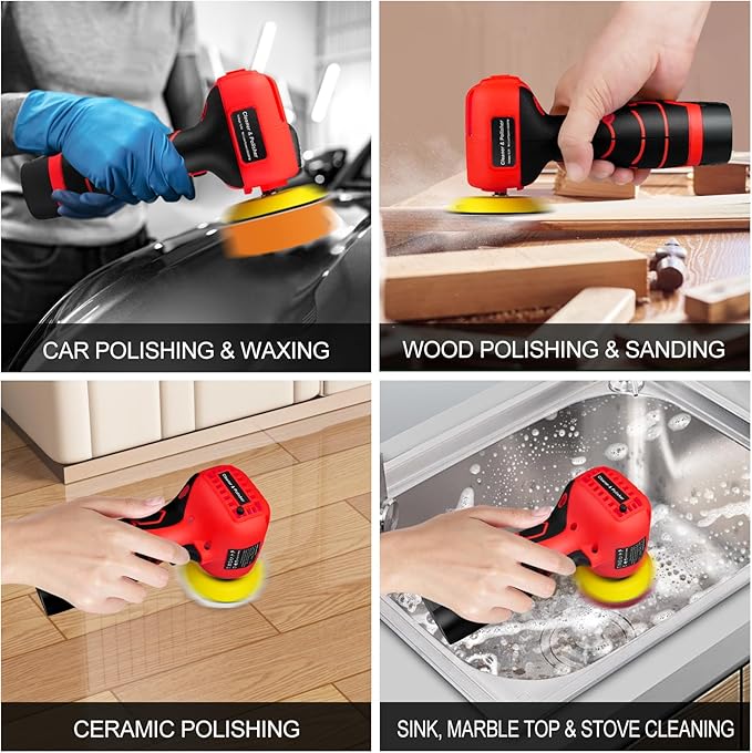 Cordless Sander, 3" Palm Sander with 2Pcs 16.8V 3.0Ah Batteries, 3500RPM Mini Polisher, 30 Accessories Sanders Tool for Sanding/Polishing/Waxing/Cleaning