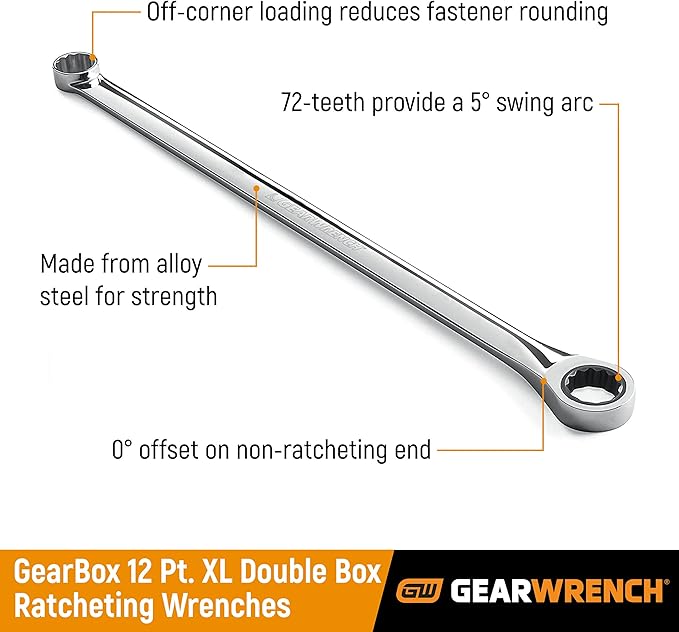 GEARWRENCH 5 Pc. GearBox 12 Pt. XL Double Box Ratcheting Wrench Set, Metric - 85987