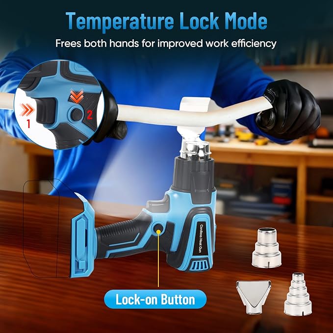 Cordless Heat Gun Compatible with Makita 18v Battery, Fast Heating Variable Temp (122°F~1112°F) Hot Air Gun LCD Display and 4 Nozzle for for Crafting, Shrink Tubing, Vinyl Wrap, Resin, DIY(No Battery)