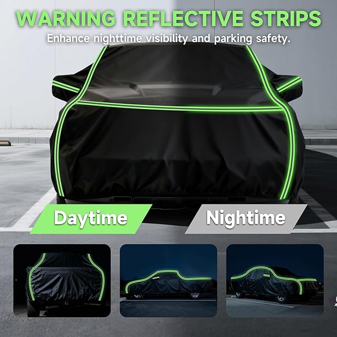 Car Cover for Ram 2500/3500 Pickup Truck 2003-2023 – Durable 210D Oxford Fabric, Waterproof & UV-Resistant, All-Weather Protection with Windproof Straps and Reflective Details