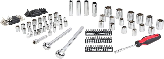 120-Piece Socket Wrench Set with 1/2" & 3/8" Drive Ratchets. Mechanics Tool Kit includes SAE & Metric Sockets, Deep Sockets, Spark Plug Socket, Bits & Hex Keys for Auto Repair, Garage & Gift