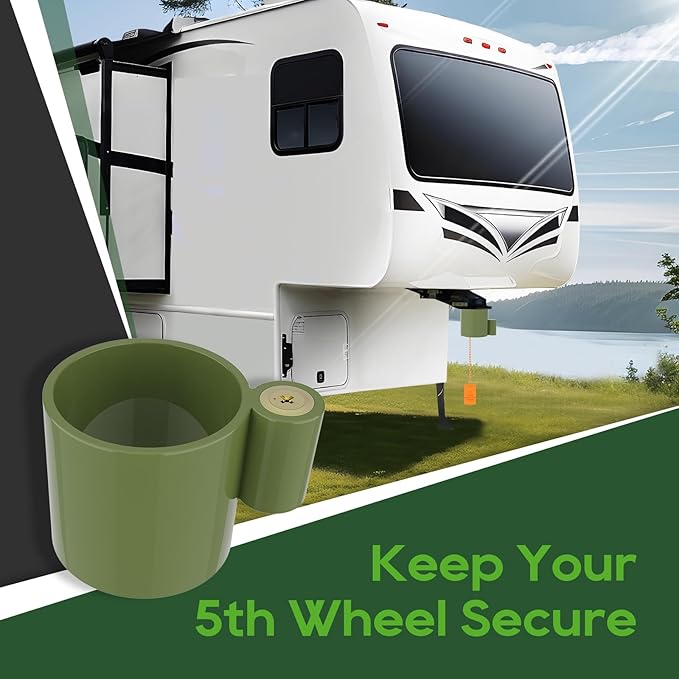 RVGUARD 5th Wheel Lock (Green), Heavy Duty Steel King Pin Lock with Anti-Theft Warning Tag, for 5th Wheel/Semi Trailers/RVs/Containers