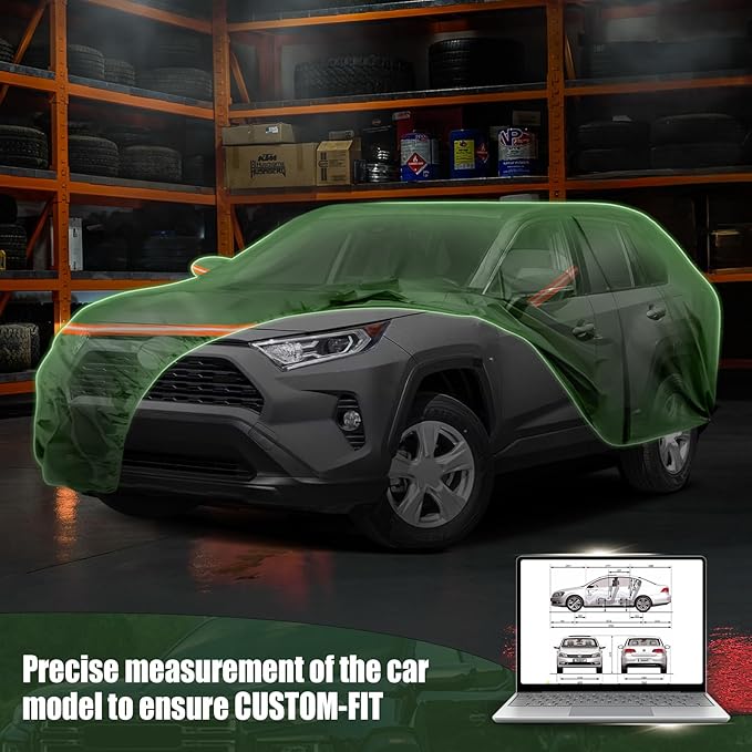 Waterproof Car Covers Replace for 2013-2025 Toyota RAV4, Multilayer Heavy Duty with Cotton Liner All Weather Custom-fit Car Cover with Zipper Door, Windproof Bands for Snow Rain Dust Protection