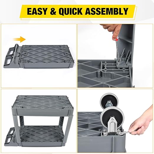 Heavy Duty 2-Shelf Plastic Utility Cart - 550 lbs Capacity Rolling Service Cart with 5" TPU Silent Wheels & Integrated Tool Handle - Grey