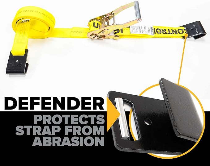 US Cargo Control Flat Hook Ratchet Strap, 2 Inch Wide X 27 Foot Long, Yellow Weather Resistant Webbing, 3,333 Pound Working Load Limit, Pallet of 320