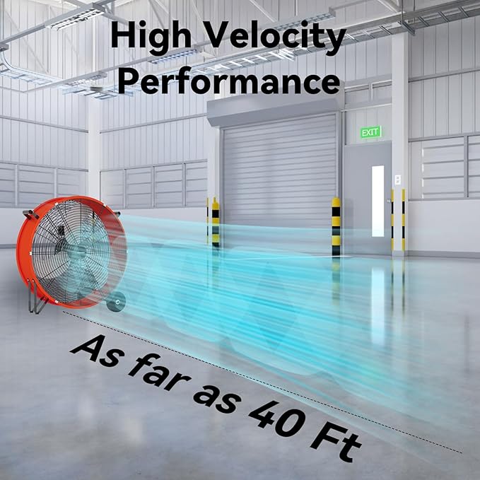 30 Inch Industrial Drum Fan 14000 CFM Ultra High Velocity Floor Fan for Large Warehouse, Shop & Gym - 3-Speed Heavy Duty Metal Cooling Fan with 360° Tilt, Rolling Wheels & UL Safety Listed
