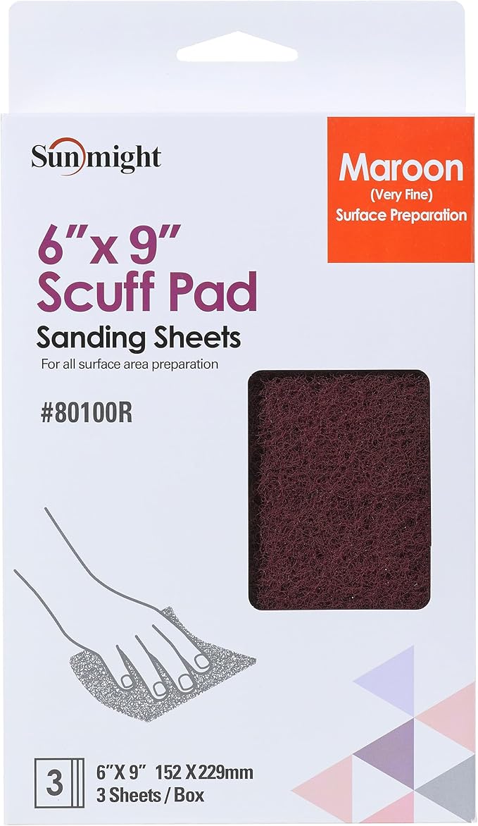 Sunmight Scuff Pads for Paint Prep & Finishing Polish Retail Pack 6" x 9" - Gray 80200R - Silicon Carbide - Hand Polishing Pad for Auto, Marine, Aerospace - 3 Ultra Fine Polish Sheets