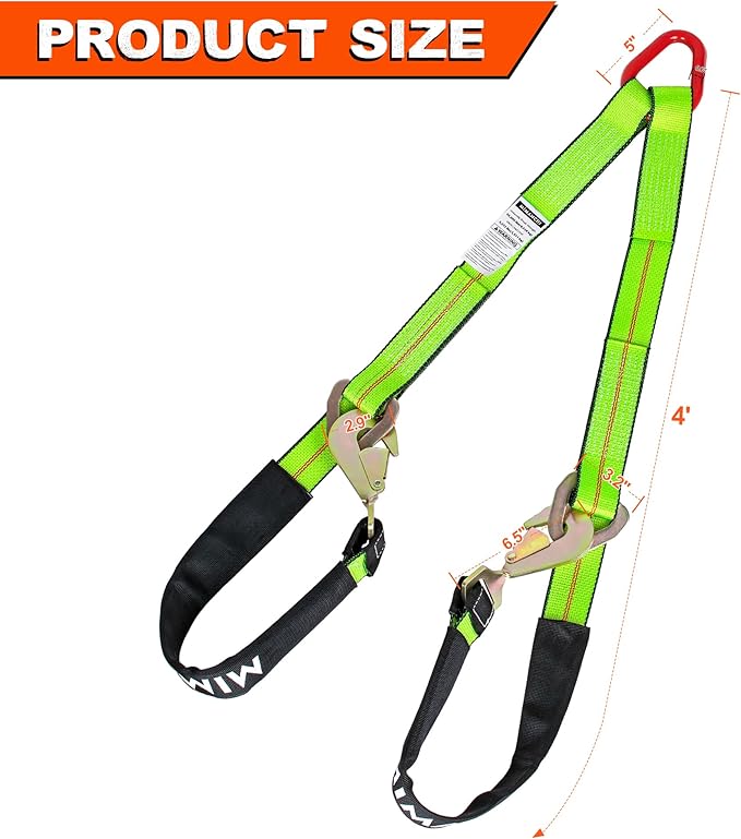 Axle V-Bridle Strap 2" x 4',1 Pack, Heavy Duty Recovery Tow Strap w/Snap Hooks,Cordura Sleeve,D Ring Middle,for Car Hauler,Rollback,and Flat Bed,Tow Truck