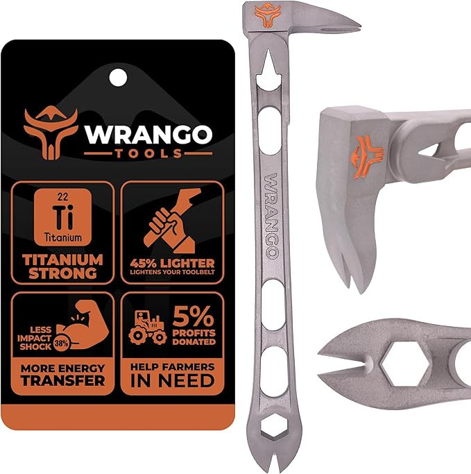 Wrango Tools 9.5" Titanium Nail Puller Cats Paw Pry Bar - 45% Lighter Than Steel - Side Nail Puller - 13mm Bolt Remover - Professional Contractor Grade - 5% Donated To Help Farmers