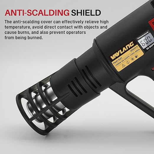 Digital Display Heat Gun 1300W, Variable Temperature 122°F-1202°F/50°C-650°C, 5 Speed & Temp Settings, Overheat Protection with 4 Nozzles for Shrink Wrapping, Electronics, Crafts