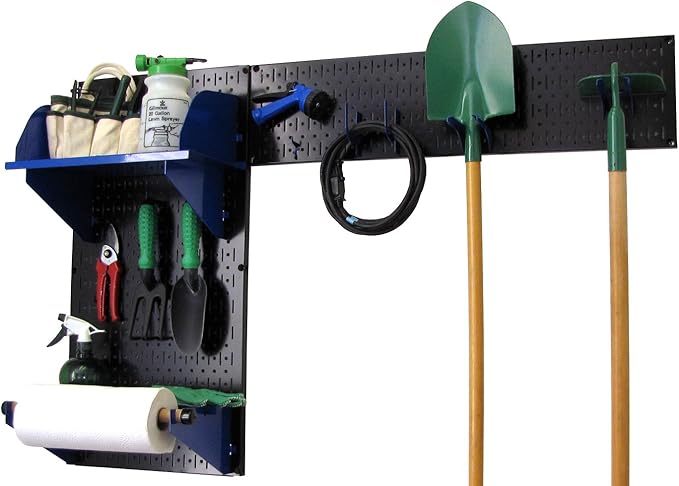 Wall Control Pegboard Garden Supplies Storage and Organization Garden Tool Organizer Kit with Black Pegboard and Blue Accessories