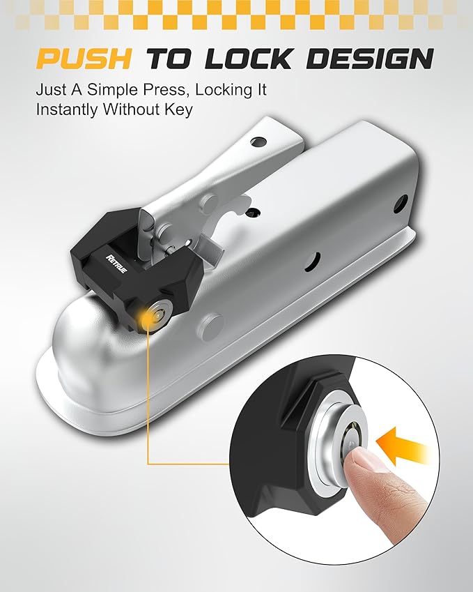 RETRUE Cyber Lock™ Heavy Duty Trailer Coupler Lock, Upgraded Trailer Lock with Extra Wide 1.2" Span & 1/4" Diameter, Anti-Theft Tongue Locks for RVs, Boats,Trucks –Tow Hitch Security Accessory-Black
