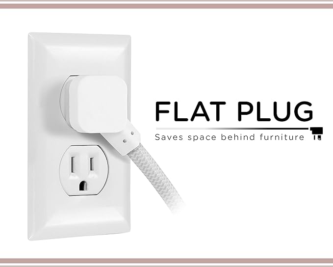 Cordinate 3-Outlet Power Strip Extension Cord with Multiple Outlets 15 Ft Indoor Braided Grounded Flat Plug Extension Cord ETL Listed White 50011