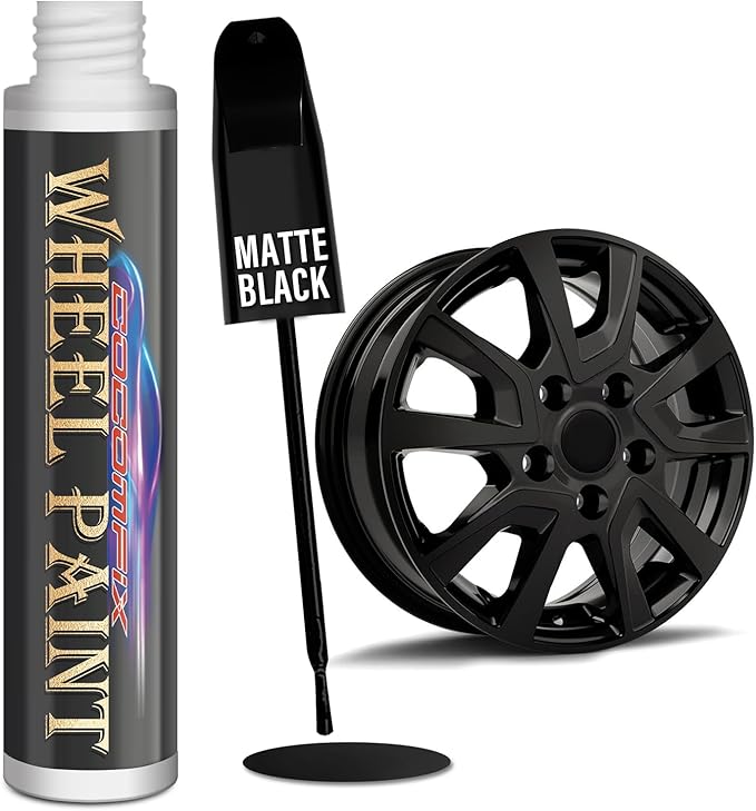 Matte Black Rim Touch Up Paint, Flat Black Wheel Paint Pen for Curb Rash & Scratch, Car Wheel Scratch Repair Kit for Alloy, Metal, Enamel, Universal Satin Black Automotive Touch Up Paint Pen (1 fl oz)