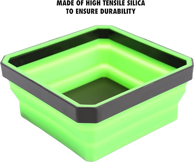 OEMTOOLS 26547 Magnetic Foldable Tray, 2 Pack, Collapsible Tool Organizer Tray Set, Silicone Magnetic Bowls For Holding Nuts And Bolts, Small Parts, DIY Gear, and Supplies, Blue And Green