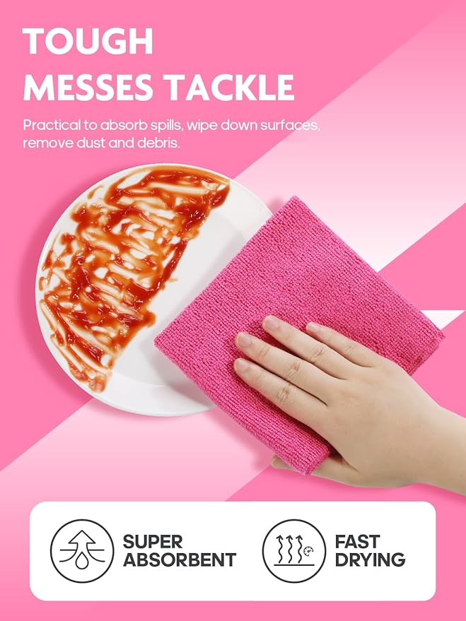 Tear-A-Rag Roll -50 Pack, 12 x 12" Microfiber Cleaning Cloth, Reusable Towels for home, auto and shop (Magenta)