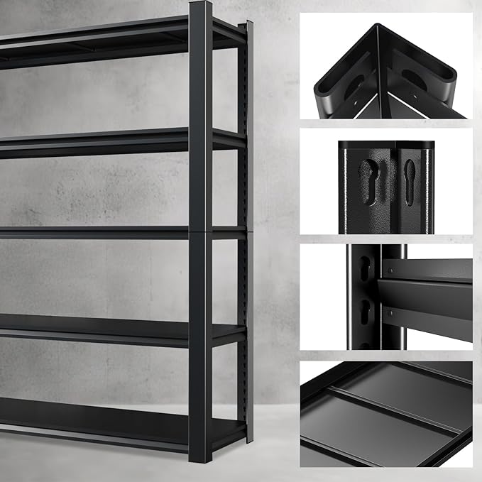 HYCHIKA 5-Tire Garage Shelving Units Storage Shelves Rack, 72 Inches Height Heavy Duty Adjustable Steel 3000 lbs Industrial Metal Shelf for Basement, Garage Organization (72" H x 59" W x 24" D)