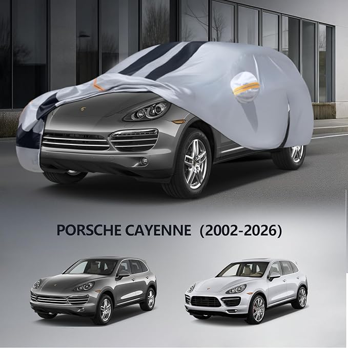 Multi-Layer Car Cover Custom Fit for Porsche Cayenne(2010-2026), 100% Waterproof All Weather for Automobiles, Gift with Towel, Heavy Duty Car Covers for Rain Sun UV Protection with Door Zipper