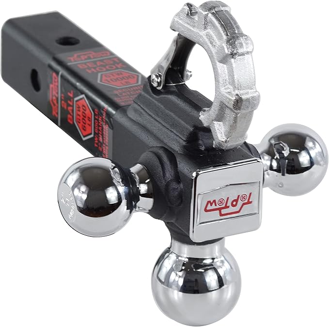 TOPTOW Trailer Hitch Tri-Ball Hitch Mount with Beast Tow Hook Chrome Hitch Balls Fits 2-inch Receiver