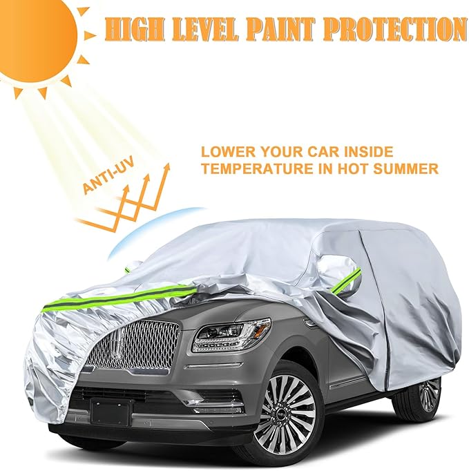 Waterproof Car Covers Replace for 2007-2025 Ford Expedition EL/MAX and Lincoln Navigator L, 6 Layers Silver All Weather Car Cover with Zipper Door for Snow Rain Dust Hail Protection