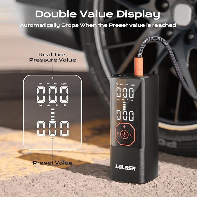 Tire Inflator Portable Air Compressor Air Pump for Car Tires Cordless Electric 180PS for Car, Motorcycle, Bike, Ball, with Tire Gauge Pressure-Black