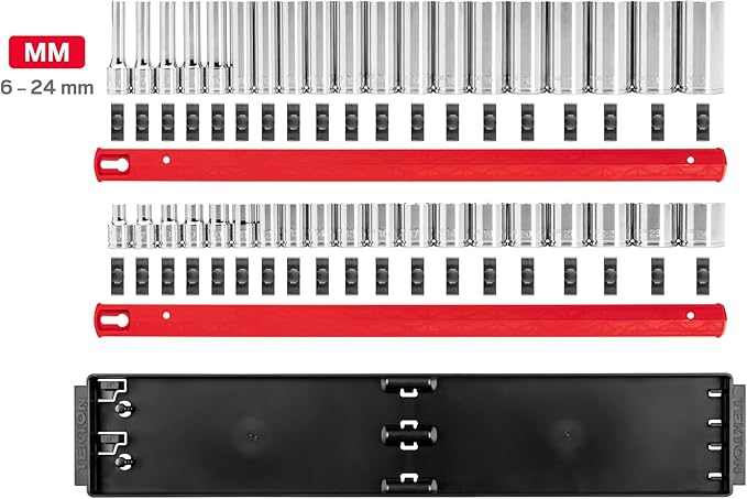 TEKTON 3/8 Inch Drive 6-Point Socket Set with Rails and Tray, 38-Piece (6-24 mm) | SHD91211