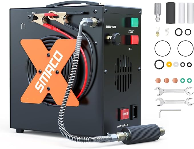 PCP Air Compressor 4500Psi/30Mpa High Pressure Air Compressor for Paintball/Scuba Tank, Oil-Free & No-noise & Auto-Shut off Air Compressors for Air Rifle/PCP Air-Gun, Powered by 12V DC or 110V-220V AC
