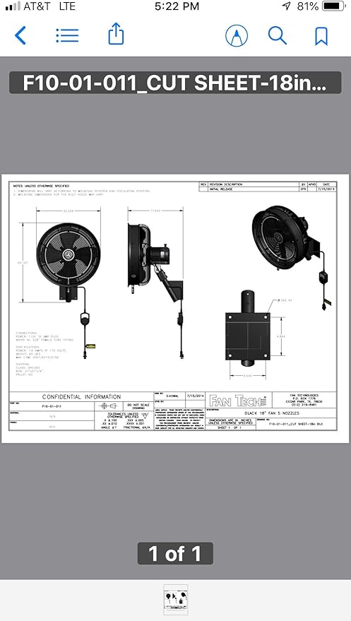 HydroMist Oscillating Wall Mounted Outdoor-Rated Fan, 3-Speed Cord Control, Hard Resin Mold-Resistant Fan Blade with Mounting Bracket and Black Vinyl Cover, Very Quiet Running, 18”, Dark Brown