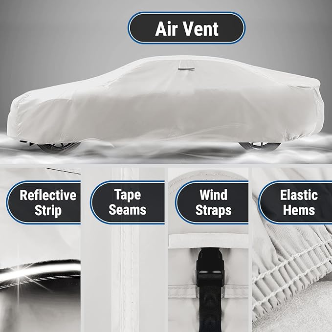 iCarCover Premium Custom Car Cover for 1960-1965 Porsche 356B, 356C Heavy Duty Waterproof All Weather Rain UV Sun Protector Custom Fit Full Exterior Indoor Protection Cover (Stripe - Light Gray/Black)