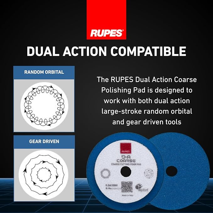 RUPES 9.DA100H Pack of 12 Blue D-A Coarse Cutting Foam Pads 100mm | Compatible with 4" Backing Plate | Ideal for Paint Correction | Mild to Severe Defect Removal