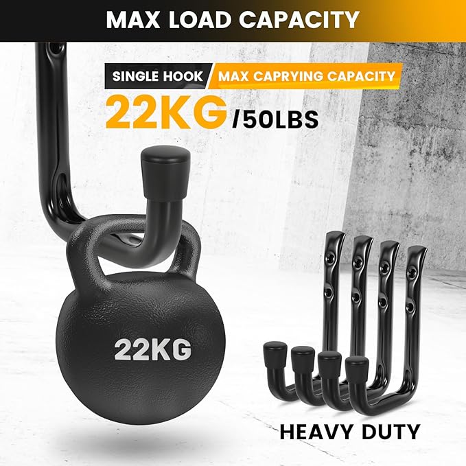 GURADESIGN 8-Pack Heavy Duty Garage Hook for Hanging 50 lbs, J Utility Hooks for Garage, Metal Wall Hooks Heavy Duty, Garage Hook for Hanging, Black | Heavy Duty, for Hanging, 50 lbs, for Garage, Heavy Duty